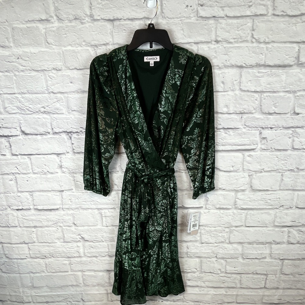Nanette Lepore NWT Whimsigoth Green Burnout Velvet Belted Wrap Dress Size 12